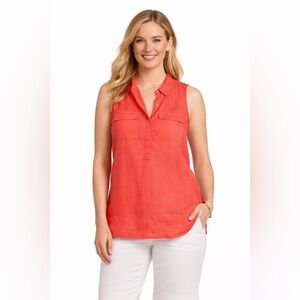 Jones New York Linen Sleeveless Blouse – Red, Size Medium, Classic Summer Staple